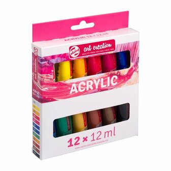 Art Creation Acrylverf Set - Acrylverf Tubes - Mengbare Kleuren - Sneldrogend - Voor Canvas, Papier &amp; DIY Kunst - 12 x 12 ml