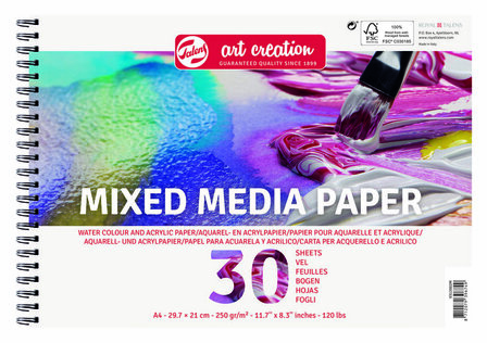 Art Creation Mixed Media A4 - Multi-Techniek Papier - Acrylpapier - Aquarelpapier - Schetsblok - Schilderpapier - Voor Acryl, Gouache &amp; Markers - 30 Vel