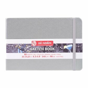 Schetsboek - Shiny Silver - 21x14,8 cm - Gebroken Wit Papier - 140 grams - Art creation - 80 vellen