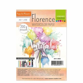 Aquarelpapier - Off White - A5 - 200 grams - Gladde Structuur - Smooth - Florence - 100 vellen