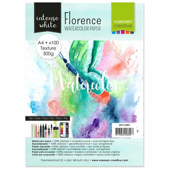 Aquarelpapier - Intens White - A4 - 300 grams - Lichte Structuur - Texture - Florence - 100 vellen