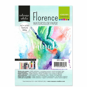 Aquarelpapier - Intens White - A5 - 300 grams - Lichte Structuur - Texture - Florence - 100 vellen