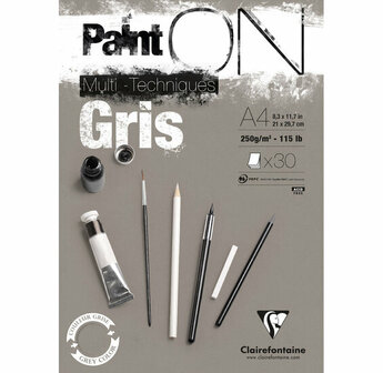 Karton - Mixed Media Blok - Grijs - A4 - 250 grams - ClaireFontaine - 30 vellen