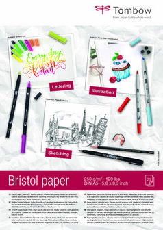 Tekenpapier Bristol Glad - Wit - A5 - 250 gram - Tombow - 25 vellen