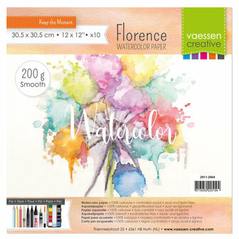 Aquarelpapier - Off White - 30,5x30,5cm - 200 grams - Gladde Structuur - Smooth - Florence - 10 vellen