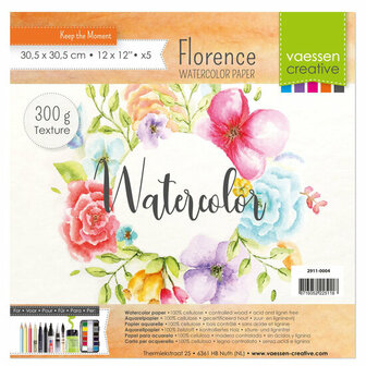 Amsterdam Aquarelpapier - Off White - Lichte Structuur - Wateropname en Pigmentbehoud - Florence - 30,5x30,5cm - 300 grams - 5 vellen