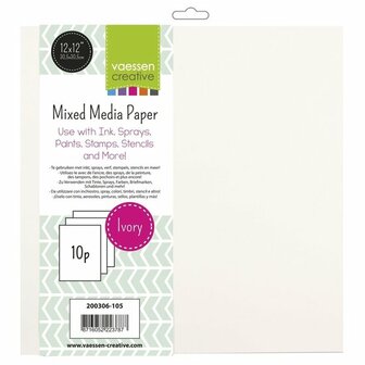 Karton - Mixed Media Papier - Ivoor - 30,5x30,5 cm - 240 gram - Florence - 10 vellen