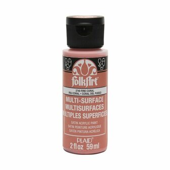 Acrylverf Multi Surface - Universele Acrylverf - Rode Hobbyverf - Sneldrogende Dekkende Verf - Glasverf - Houtverf - Keramiekverf - Plasticverf - Buitenverf - #2740 Fire Coral - 59 ml - FolkArt