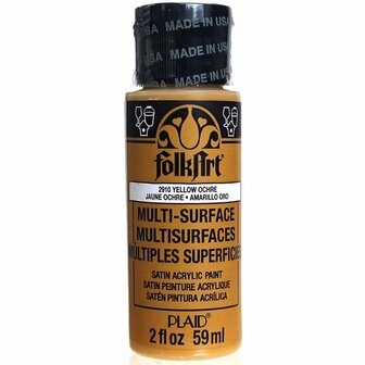 Acrylverf Multi Surface - Universele Acrylverf - Gele Hobbyverf - Sneldrogende Dekkende Verf - Glasverf - Houtverf - Keramiekverf - Plasticverf - Buitenverf - #2910 Yellow Ochre - 59 ml - FolkArt