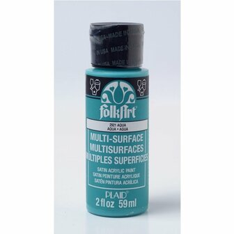 Acrylverf Multi Surface - Universele Acrylverf - Blauwe Hobbyverf - Sneldrogende Dekkende Verf - Glasverf - Houtverf - Keramiekverf - Plasticverf - Buitenverf - #2921 Aqua - 59 ml - FolkArt