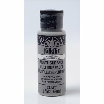 Acrylverf Multi Surface - Universele Acrylverf - Grijze Hobbyverf - Sneldrogende Dekkende Verf - Glasverf - Houtverf - Keramiekverf - Plasticverf - Buitenverf - #2932 Steel Gray - 59 ml - FolkArt
