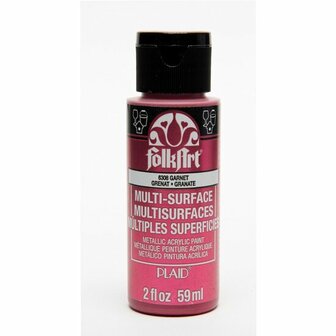 Acrylverf Multi Surface Metallic - Universele Acrylverf - Metallic Rode HobbyverfGlasverf - Houtverf - Keramiekverf - Plasticverf - Buitenverf - #6308 Metallic Garnet - 59 ml - FolkArt