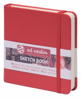 Schetsboek - Tekenboek - Harde kaft - Met Elastiek - Rood - 12x12cm - 140gr - 80 blz - Talens