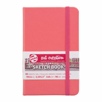 Schetsboek - Tekenboek - Harde kaft - Met Elastiek - Coral Red - 9x14cm - 140gr - 80blz - Talens