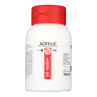 Acrylverf - 105 Titaanwit - Acrylverf - Kunstschildersverf - Pigmentrijke verf - Sneldrogende verf - Verf voor textiel - Verf voor hout - Verf voor glas - Acrylverf kopen - 750 ml - Talens