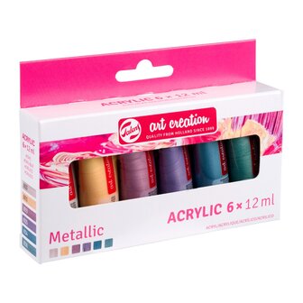 Art Creation Acrylverf Set - Metallic Acrylverf - Acrylic Paint - Acrylaatverf - Acrylic Paint - Hobbyverf - Kunstschildersverf - Pigmentrijke Watergedragen Verf - 6x12ml