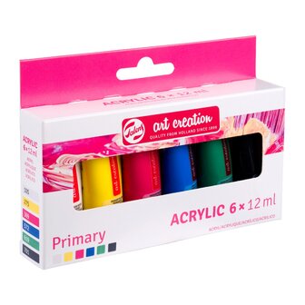 Art Creation Acrylverf Set - Kleurrijke Acrylverf - Acrylic Paint - Acrylaatverf - Acrylic Paint - Hobbyverf - Kunstschildersverf - Pigmentrijke Watergedragen Verf - 6x12ml