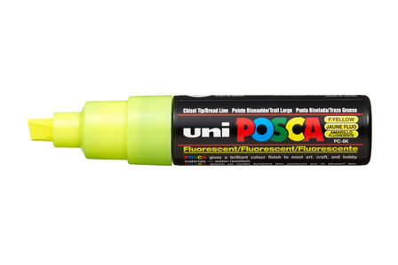 Krijtstift - Chalkmarker - Universele Marker - Uni Posca Marker - Fluoriserend Geel - PC-8K - 8mm - Beitelpunt - Large - 1 stuk