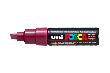 Krijtstift - Chalkmarker - Universele Marker - Uni Posca Marker - Wijnrood - PC-8K - 8mm - Beitelpunt - Large - 1 stuk