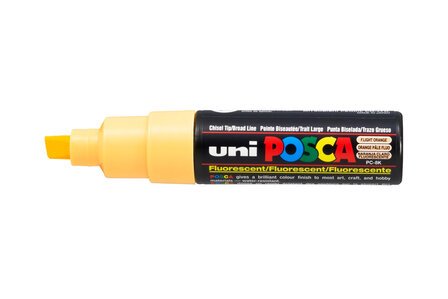 Krijtstift - Chalkmarker - Universele Marker - Uni Posca Marker - Fluoriserend Licht Oranje - PC-8K - 8mm - Beitelpunt - Large - 1 stuk
