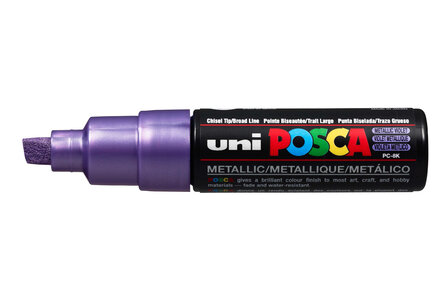 Krijtstift - Chalkmarker - Universele Marker - Uni Posca Marker - Metalic Paars - PC-8K - 8mm - Beitelpunt - Large - 1 stuk