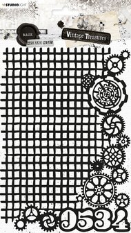 Mask stencil A5 Vintage treasures - Grid and gears nr. 116