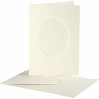 Passepartout kaarten , off-white, ovaal, afmeting kaart 10,5x15 cm, afmeting envelop 11,5x16,5 cm, 10 set/ 1 doos