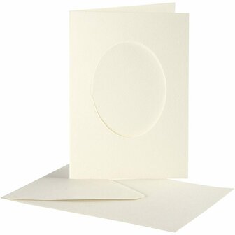 Passepartout Kaarten - Off-White - Ovaal Zonder Rand - DIY Creatieve Kaarten Voor Hobby - Decoratieve Kaarten Met Envelop - Formaat 10,5x15cm - Envelop 11,5x16,5cm - Set Van 10