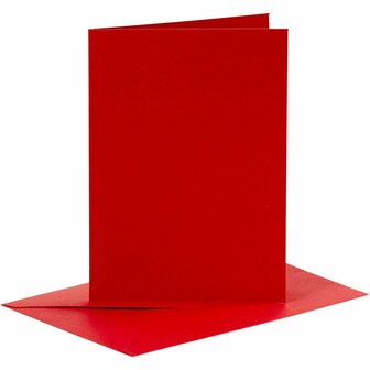 Kaarten en enveloppen, rood, afmeting kaart 10,5x15 cm, afmeting envelop 11,5x16,5 cm, 110+230 gr, 6 set/ 1 doos