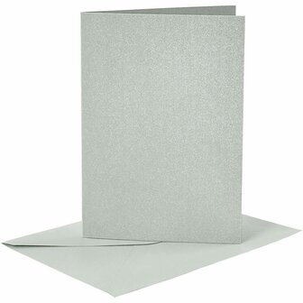 Kaarten en enveloppen, zilver, afmeting kaart 10,5x15 cm, afmeting envelop 11,5x16,5 cm, parelmoer, 120+210 gr, 4 set/ 1 doos