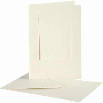 Passepartout kaarten , off-white, rechthoek, afmeting kaart 10,5x15 cm, afmeting envelop 11,5x16,5 cm, 10 set/ 1 doos