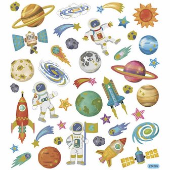 Stickers Ruimte - Ruimtevaart Stickers - Astronauten Stickers - DIY Kinderkamer Decoratie - Zelfklevende Stickers - Feestelijke Stickers - 15x16,5 cm - 1 Vel