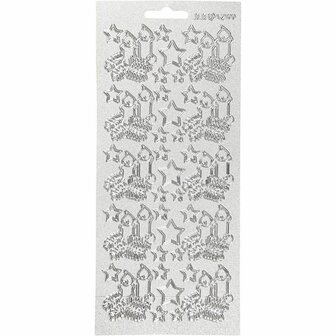 Stickers Zilver - Kaarsen Stickers - Zelfklevende Stickervellen Met Kaarsen Thema - DIY Feestelijke Versiering &amp; Scrapbooking - 10x23 cm