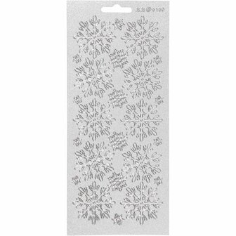 Stickers Zilver Sneeuwvlokken - Zelfklevende Winter Stickers - DIY Kerstkaarten - Hobby Stickers - Cadeau Decoratie - Feestelijke Stickers - Knutsel Stickers - 10x23 cm - 1 Vel