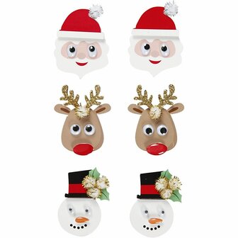 3D stickers - kerstfiguren - H: 40 -45 mm - B: 26 -35 mm - 6 stuk