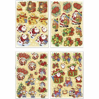 3D Vellen - Kerst Uitdrukvellen - Kaarten Maken Vellen - Hobbyknutsel Vellen - DIY Papier Vellen - Scrapbooking Vellen - Set van 4 Vellen - 21x30 cm - Glitterlak - Diverse Designs