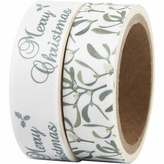 Masking Tape, maretak en Merry Christmas, B: 15 mm, 2x5 m/ 1 doos