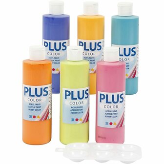 Acrylverf - Diverse Kleuren Verf - Acrylaatverf - Acrylic paint - Hobbyverf - Sneldrogende Verf - Dekkende Verf - Waterbasis Verf - Hoogwaardige Decoratie Verf - Plus Color Verf - 6x250ml