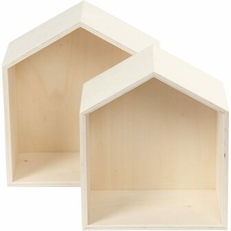 Showdozen Hout - Opbergbox Set Van 2 - Houten Open Display Doos - Voor DIY Styling, Boeken, Organiseren, Kleine Spullen, Handwerk &amp; Decoratief Opbergen
