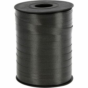 Cadeaulint, zwart, B: 10 mm, glossy, 250 m/ 1 rol