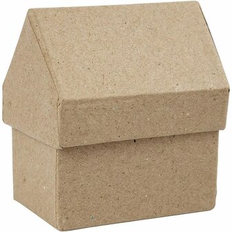 Papier-m&acirc;ch&eacute; Huisjes - Set van 4 - 10,5 cm Hoog - 6x8,5 cm - DIY Miniatuur Huisjes om te Schilderen, Versieren &amp; Knutselen