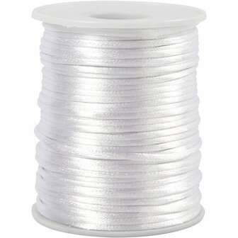 Satijnkoord - Satijnen Hobbykoord - Glanzend - Wit - Rond - Decoratie - DIY - Dikte: 2mm - 50 mtr - 1 rol