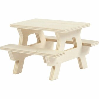 Picknickbank - Miniatuur Picknickbankje - Licht Houten Picknickbank - DIY Decoratie - H: 5,5 cm - L: 8 cm - 1 Stuk