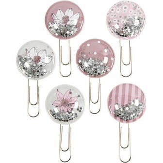 Shaker Clips - Creatieve Clips Voor Scrapbook &amp; DIY Decoratie - Unieke Clips In Beige, Bruin, Roze &amp; Wit - Handige Accessoires Voor Knutselen - Lengte 49 mm - Diameter 25 mm - Set van 6 Stuks - 1 Doos