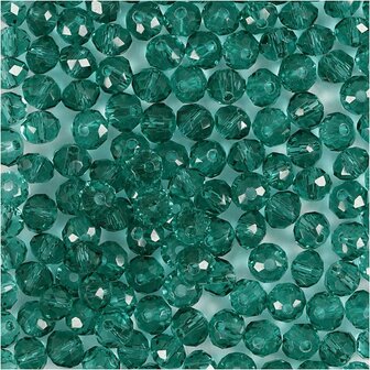 Facet kralen, groen, d 4 mm, gatgrootte 1 mm, 45 stuk/ 1 doos