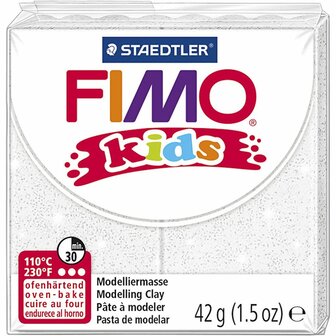 FIMO&reg; Kids Boetseerklei - Witte Glitter Klei - Kinderklei - Bakklei - Kindvriendelijk - Zacht En Kneedbaar - Wit Glitter - 42 Gram - 1 Pakje