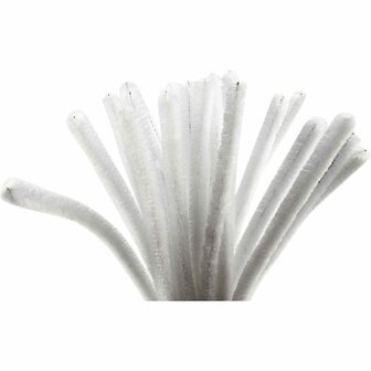 Chenille Draad - Pluche Draad - Pijpenragers - Metaal Draad - Fleecedraad - DIY Draad - Flexibel Decoratief Knutsel Draad - Buigzaam Draad - Wit - Lengte: 30cm - Dikte: 9mm - 25 Stuks