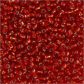 Rocailles, rood metallic, d 3 mm, afm 8/0 , gatgrootte 0,6-1,0 mm, 25 gr/ 1 doos