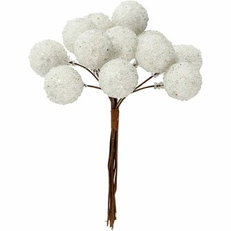 Witte Kunstbessen - Polyfoam Bessen Decoratie - DIY Herfstknutsels - Bloemstukken Versiering - Decoratieve Bessen - 15 mm - 12 Stuks
