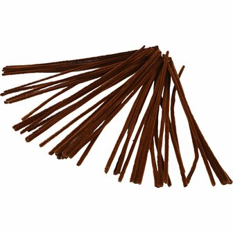 Chenille Draad - Pluche Draad - Pijpenragers - Metaal Draad - Fleecedraad - DIY Draad - Flexibel Decoratief Knutsel Draad - Buigzaam Draad - Bruin - Lengte: 30cm - Dikte: 6mm - 50 Stuks